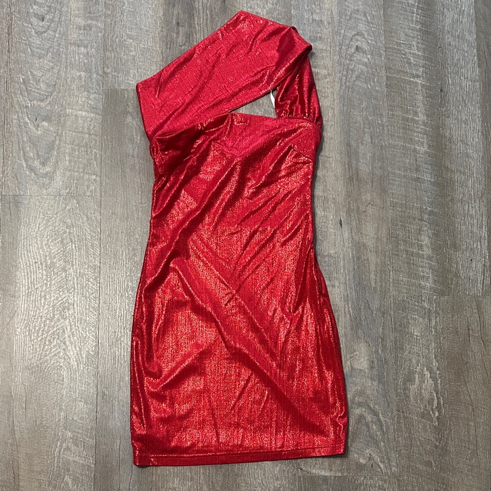Superdown Shimmering Red One-Shoulder Dress